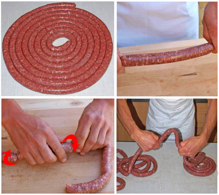 Wie beim Wurst selber machen das Abdrehen gemacht wird.