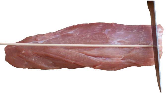 Der Faserverlauf um den Kochschinken richtig anzuschneiden.